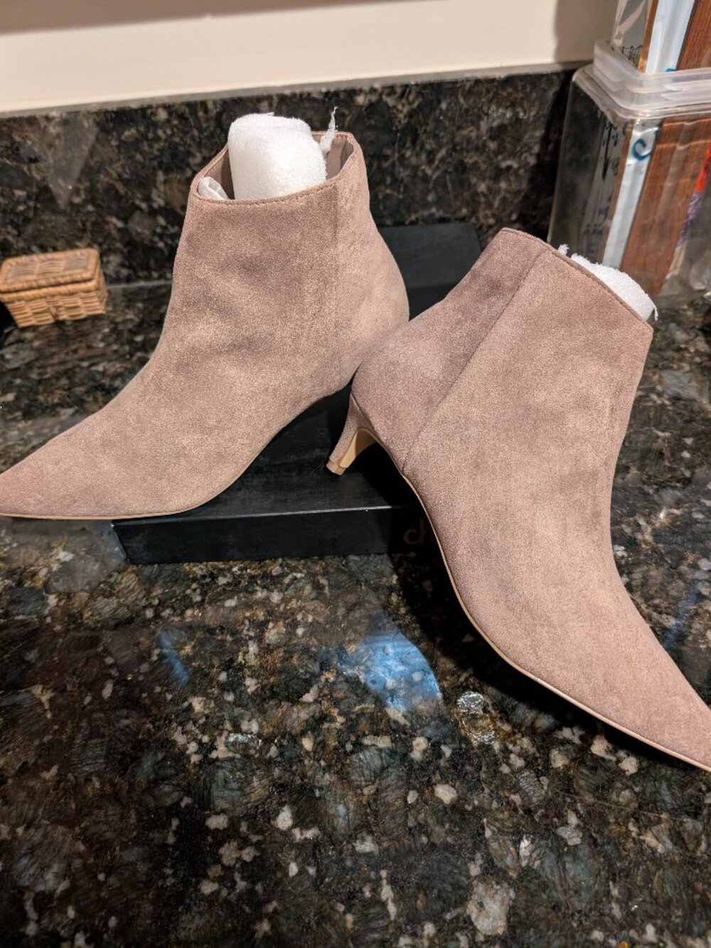 Charles David microsuede ankle boots with a kitten heel; Taupe color; size 8M
